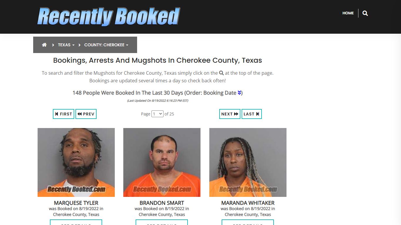 Recent bookings, Arrests, Mugshots in Cherokee County, Texas